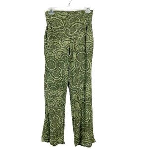 Three Dots Pants Women Small Green Circles Garter Waist Flare Loose Bottoms